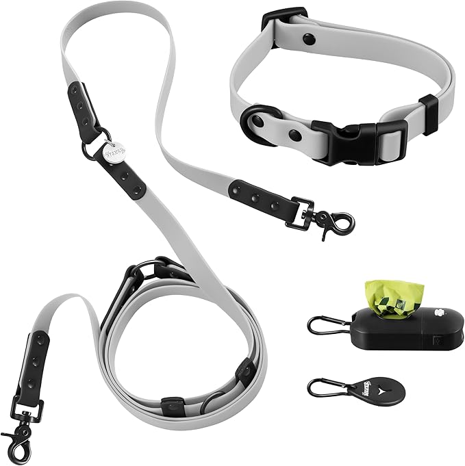 WLK1004N-5SET Luna Small 8FT Adjustable 6-in-1 Waterproof Hands-Free Leash and Collar with LED Flashlight, Bag Dispenser, and Poop Bag Holder, Martini