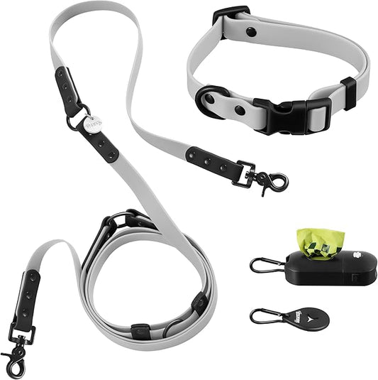 WLK1004N-5SET Luna Small 8FT Adjustable 6-in-1 Waterproof Hands-Free Leash and Collar with LED Flashlight, Bag Dispenser, and Poop Bag Holder, Martini