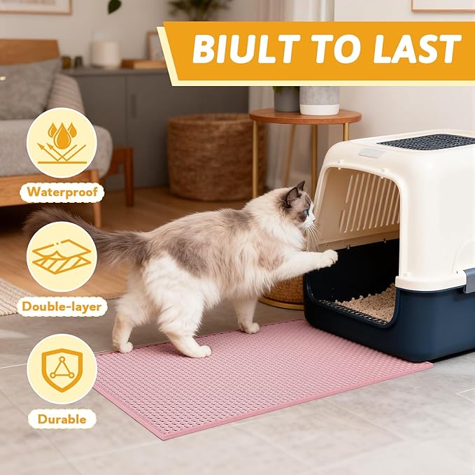 Pieviev Cat Litter Mat Double Layer Waterproof Urine Proof Trapping Mat 1 Pack (Pink, 24x15 Inch (Pack of 1))