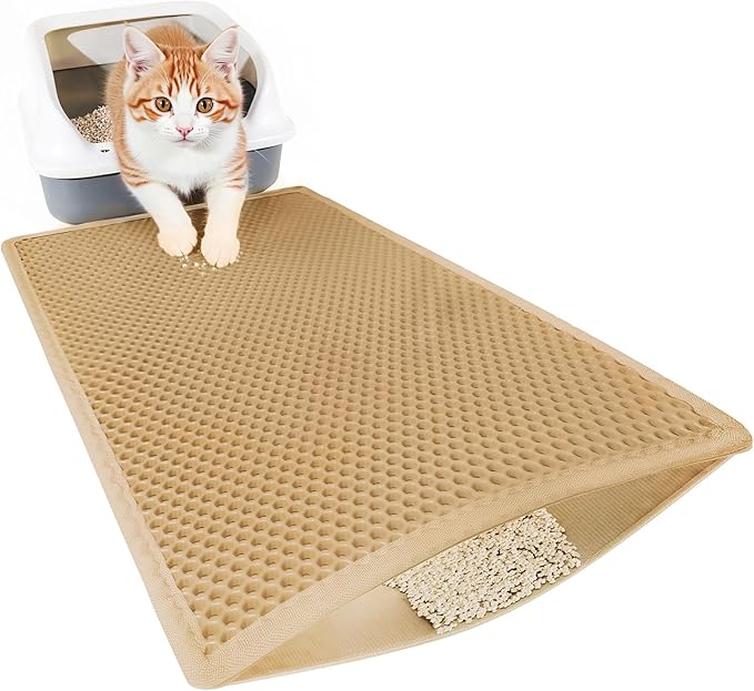 Cat Litter Mat, Cat Litter Trapping Mat, 24''x 14.9''Inch, Double Layer Waterproof Proof Litter Box mat, Non-Slip Design, Reduces Litter Scatter, Easy to Clean, Beige