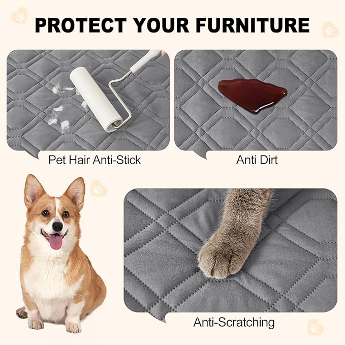 Smiry Waterproof Dog Blanket, 30x53 Inch Soft Pet Bed Cover Reversible, Washable Sofa Couch Furniture Protector for Small Medium Large Dog Puppy Cat, Geometric, Grey/Light Grey