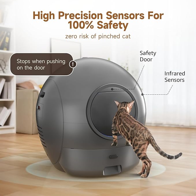 Self Cleaning Litter Box, KungFuPet S2 Automatic Cat Litter Box Self Cleaning for Multi Cats, Extra Large Automatic Litter with Safety Sensor Protection, Odor Removal, Smart APP Control Robot Cat Box