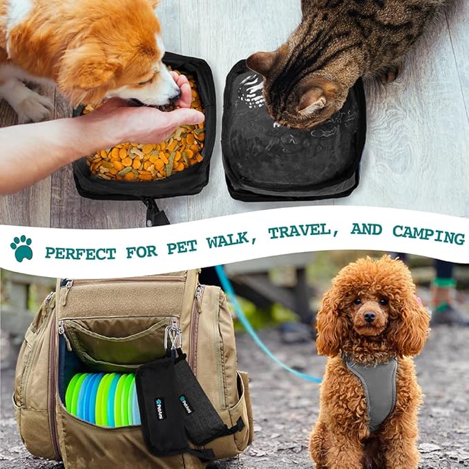 PetAmi Collapsible Dog Bowls 2 Pack, Food and Water Bowls Travel Set, Portable Pet Dish No Spill, Foldable Lightweight BPA Free Leakproof Bowls, Camping Hiking Walking Outdoor Gear Accessories, Black