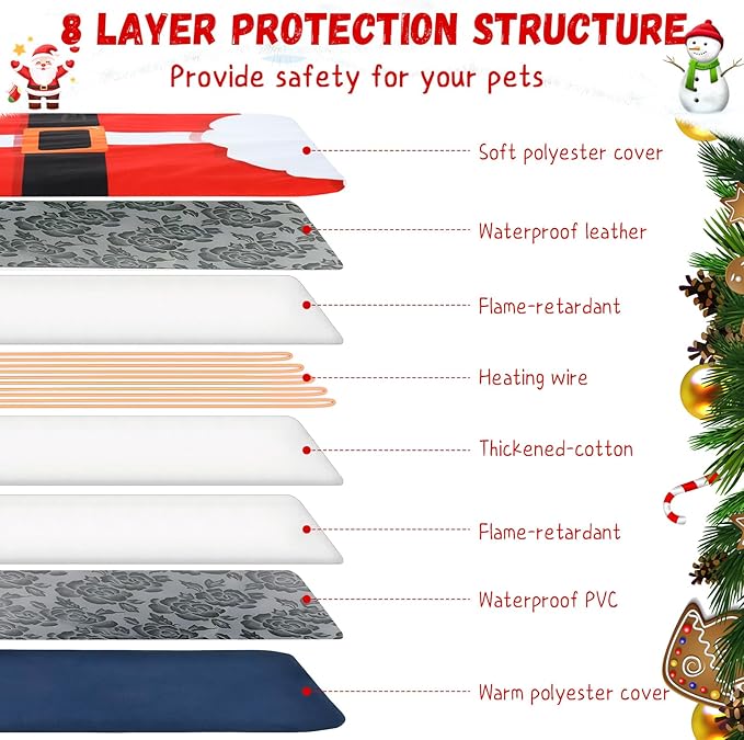 Tuanse Christmas Pets Heating Pad for Cats Dog 12 Level Adjustable Temperature Electric Heated Pad with Timer Waterproof Cat Heated Bed with Chew Resistant Cord for Pet Dog Puppy(17.7 x 23.6 Inch)