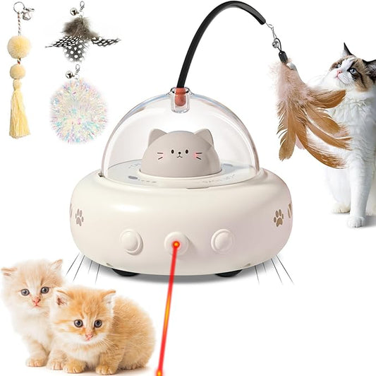 Laser Cat Toys for Indoor Cats, 2 in1 Interactive Cat Toys Laser and Feather Cat Wand Rechargeable Automatic Cat Laser Toy, for Bored Indoor Adult Cats/Kittens