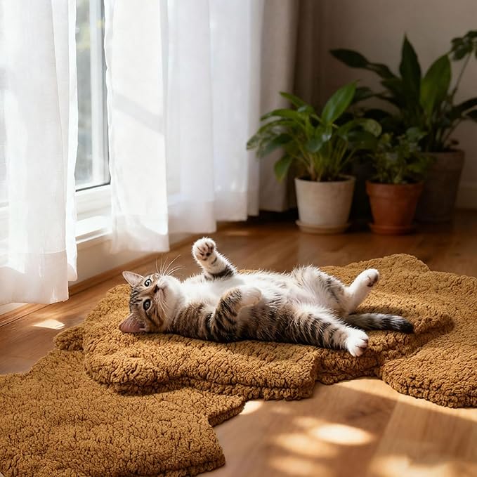 3 Pack Self Warming Cat Dog Bed Leaf Shape Self Heating Pet Mat Non Electric Washable Thermal Sleeping Pad Plush Heated Pet Mat for Crate Floor Indoor Outdoor(Orange,Medium-18 x24)