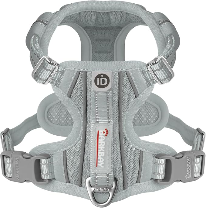 BARKBAY Dog Harness No Pull with ID Tag Pocket - Heavy Duty, Reflective, Easy Control for Large Dogs(Grey,M)