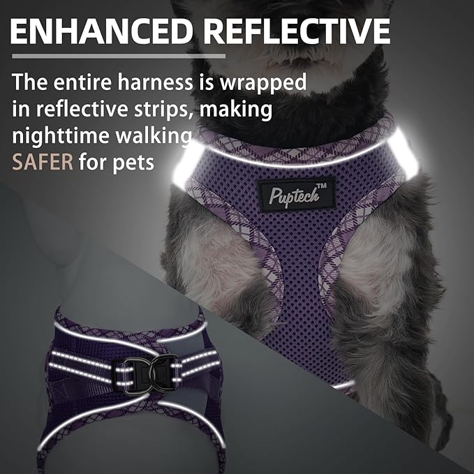 PUPTECK Dog Harness and Leash Set for Small Medium Dogs No Pull Step-in Soft Mesh Puppy Cat Vest Harnesses Reflective at Night, Upgraded New Purple M