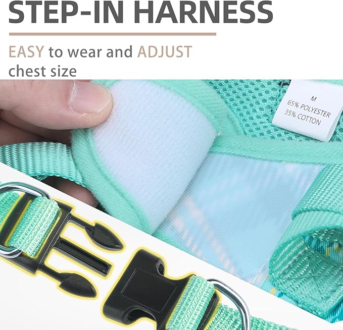 PUPTECK Dog Harness and Leash Set for Small Medium Dogs No Pull Step-in Soft Mesh Puppy Cat Vest Harnesses Reflective at Night, Plaid Pattern Green L