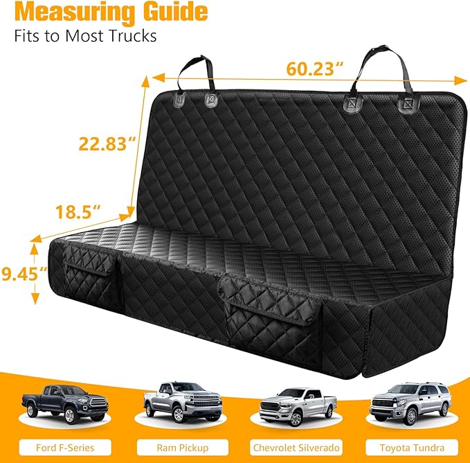 PETICON Dog Car Seat Covers for Ford f150/Ram1500/Nissan Frontier/Toyota Tacoma/GMC Canyon/Silverado, Waterproof Pet Back Seat Cover for Trucks, Scratchproof Nonslip Durable Rear Seat Cover for Dogs