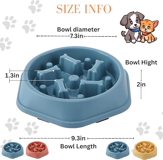 2 PCS Slow Feeder Dog Food Bowl – Bowl Designed to Slow Eating, Promotes Healthy Digestion and Prevents Bloat, Ideal for Cats and Dogs (SkyBlue-Yellow)