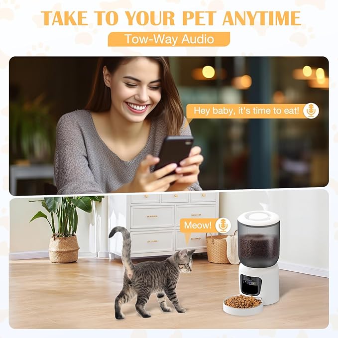 Automatic Cat Feeder with 2K HD Camera, 2.4/5G WiFi 6L Pet Feeder Automatic for Cats & Dogs, Dog Automatic Feeder APP Control, Programmable Cat Food Dispenser with Night Vision,Two-Way Audio (White)