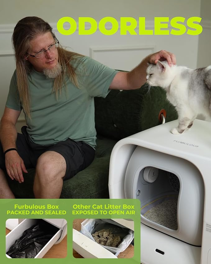 Furbulous True Odor-Free Automatic Self-Cleaning Cat Litter Box, Extra Large for 3–22 lbs Cats, Smart APP Control, Self-Pack & Refill System, 3 Waste Bags Included, Upgraded Model - White