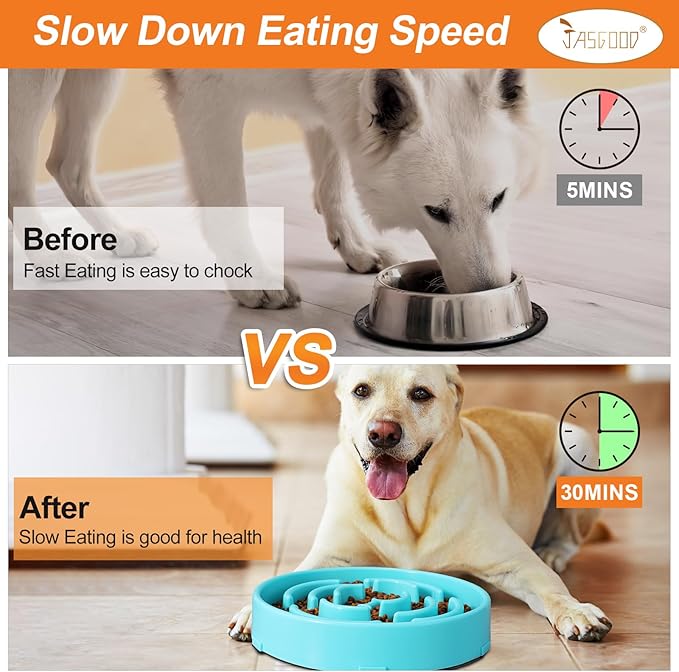 JASGOOD Sky Blue Large Slow Feeder Dog Puzzle Bowl - Slower Feeder, Anti-Choking, Interactive, Bloat Stop, Pet Slow Eating