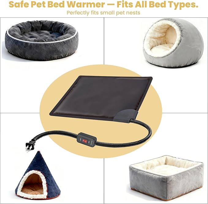 Cat Bed Warmer 10" x 9.5", Indoor Heated Pad Insert for Cats, Kittens & Small Dogs, Turns Any Cat or Dog Bed Into a Cozy Heated Bed, Safe Constant Temperature Heating & Chew-Resistant Cord