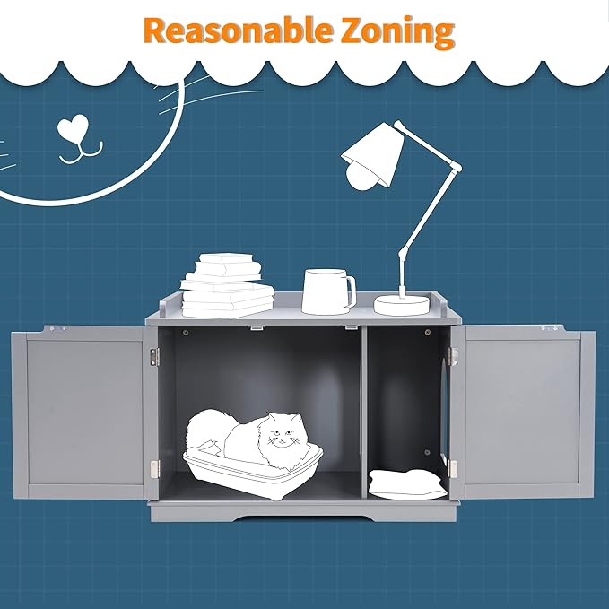 MCombo Cat Litter Box Furniture Hidden, Pet Enclosed Litter Bench, Wood Hideaway Extra Cat House, Kitten Washroom Bench with Removable Divider for Indoor Animal 0657