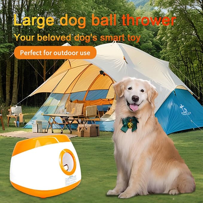 Large Automatic Dog Ball Launcher with 6 Tennis Balls (2.5"), Dog Ball Thrower for Medium & Large Dogs, 3 Adjustable Distance 26-78FT, Remote Control Launcher for Outdoor