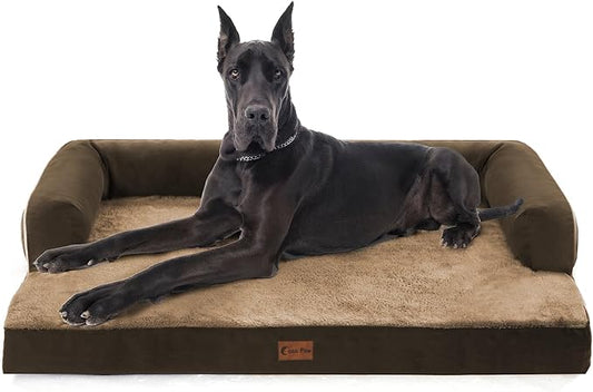 Orthopedic XXL Dog Beds, Waterproof Egg Crate Foam Big Pet Bed for All Breed Sized Dogs 53x42Inch, Washable Extra Large Dog Couch Bed with Removable Cover and Non-Slip Bottom, Brown