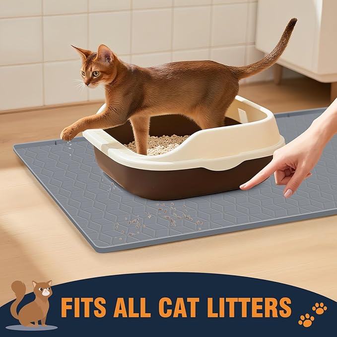 Large Cat Mat for Litter Box, 34"x22" Waterproof Silicone Mat with Litter Trapping, Easy Clean & Non-Slip Floor Pad for Indoor Cats, Green