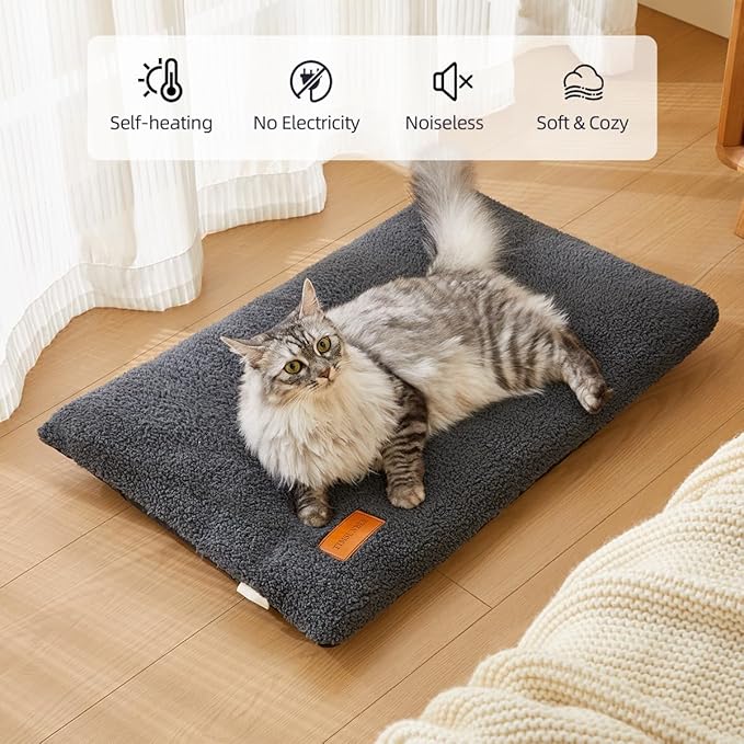 Self Warming Cat Bed Self Heating Pad 29 x 19 inch Thermal Pet mat for Indoor Outdoor Pets Double Filled Cat Mat with Washable Removable Cover Non-Slip Bottom (Dark Gray)
