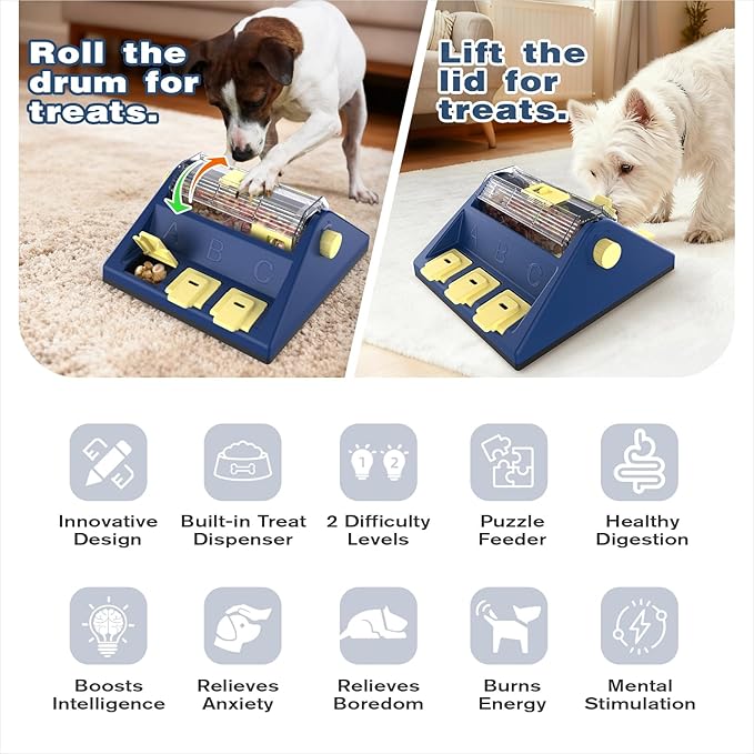 KADTC U.S. Brand & Design - 2 Levels of Challenge - Large Size Paw-Activated Rolling Dog Treat Puzzle Feeder Toys for Aggressive Chewers Dogs Food Dispenser Enrichment Toy Christmas & New Year Gift