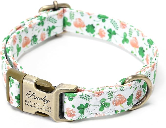 Personalized Dog Collar with Name and Phone Number Engraved,Adjustable Custom Puppy Collar,Organic Cotton Pet Collar for Small Medium Large Boy Girl Dogs
