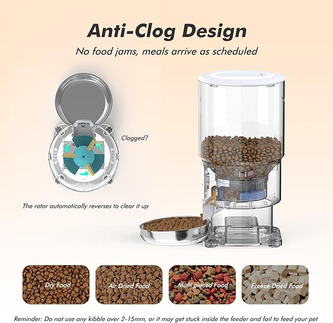 Automatic Cat Feeder - 5L Anti-Clog Cat Food Dispenser with Freshness Preservation, 1-6 Meals/Day, Programmable Portions, 10s Voice, 180-Day Battery Life, Auto Pet Feeder for Multi Cats & Dogs