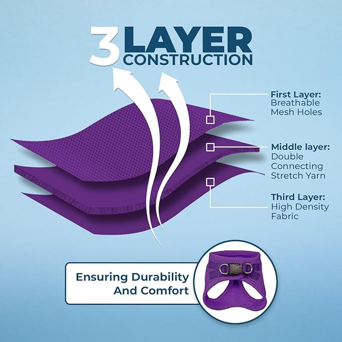 Voyager Step-in Air All Weather Mesh Harness and Reflective Dog 5 ft Leash Combo with Neoprene Handle, for Small, Medium and Large Breed Puppies by Best Pet Supplies - Set (Purple), XS