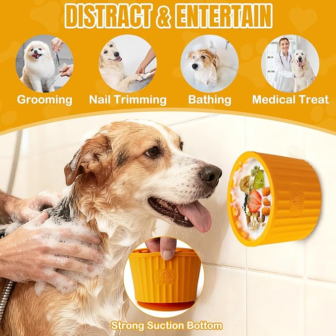 Dog Lick Bowl, Anxiety Relief Dog Licking Mat Freezer Treat Dispenser, Non-Slip Anti-Choking Silicone Slow Feeder Lick Bowl for Small Medium & Large Breed Dogs, BPA Free(Orange,M-L)