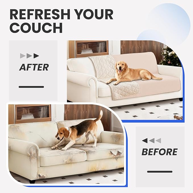 Waterproof Dog Blanket, Non-Slip Soft Pet Bed Cover, Couch Cover for Dogs Washable, Protects Sofa, Furniture, Crate, Car, Tear Resistant Leakproof Pet Blanket (52x82 Inch, Beige)