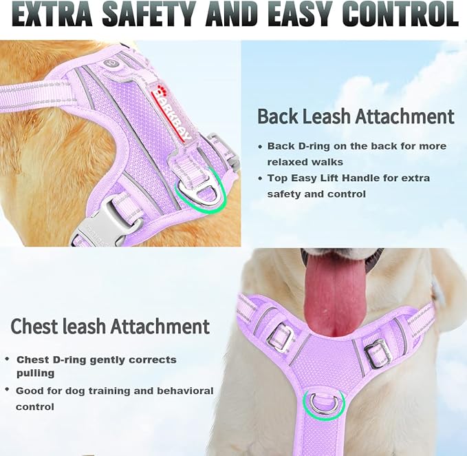 BARKBAY No Pull Dog Harness Large Reflective Dog Harness with Front Clip and Easy Control Handle for Walking Training Running with ID tag Pocket(Violet Purple,L)