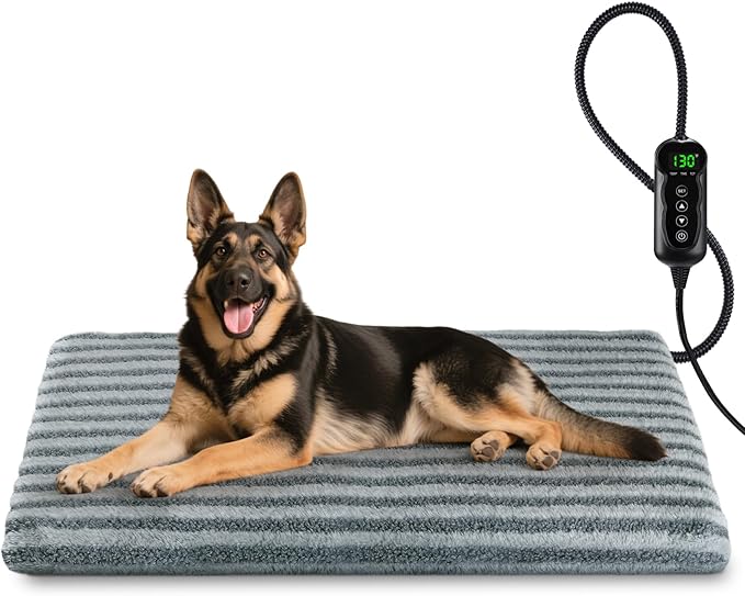 Large Pet Heating Pad, Waterproof Heated Dog Cat Bed with 11 Adjustable Temperatures & 24H Timer, Auto Shut-Off, Chew-Resistant Cord, Washable Cover, Indoor Electric Heating Mat, Grey, XL(47" x 28")