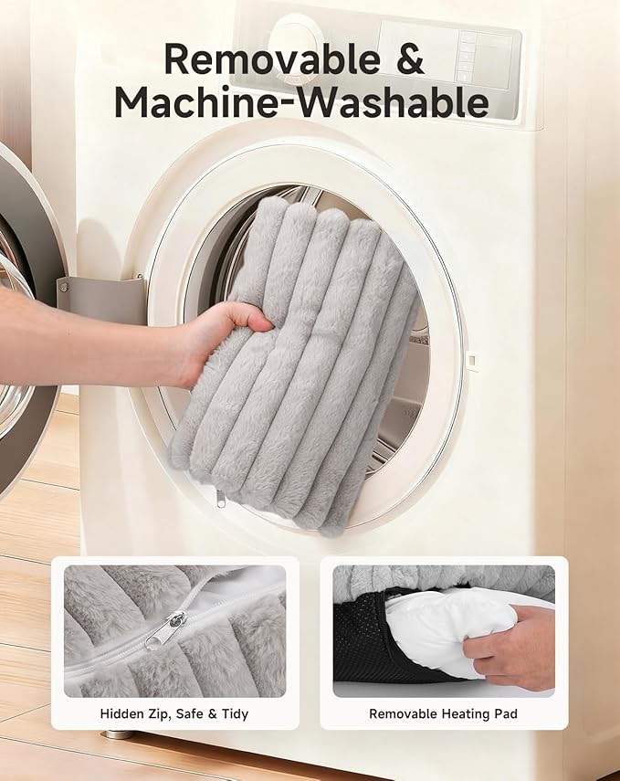 Heated Cat Bed Indoor, Pet Bed with 6 Temperature & 5 Timer Settings, Fluffy Cat Couch with Removable Machine-Washable Cover for Dogs Kitten Puppy in Winter, UL & FCC Certified, Medium, Grey