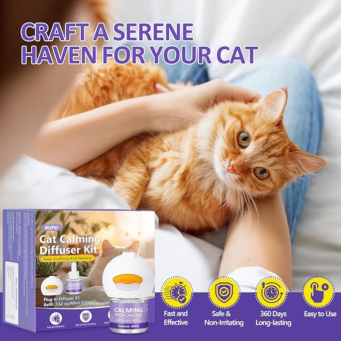 OcePor 1 Refill Solutions,1 Plugs- Cat Pheromones Calming Diffuser Refill, cat Diffuser Calming,pheromone Diffuser to Calm Cats,cat Anxiety Relief