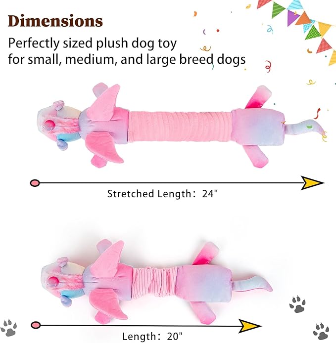 Squeaky Crinkle Plush Unicorn Dog Toys, Dog Toys to Keep Them Busy, Tug of War & Pull Toys for Small, Medium Dogs Puppy