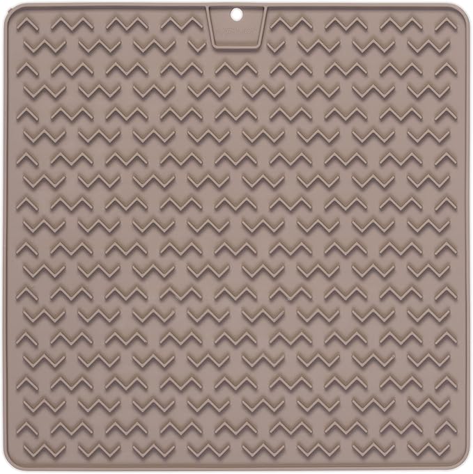 Messy Mutts Silicone Therapeutic Interactive Feeding and Licking Mat | 12” x 12” | Slow Feeder for Boredom & Anxiety | Lick Pad for Cats & Small Dogs | Grey