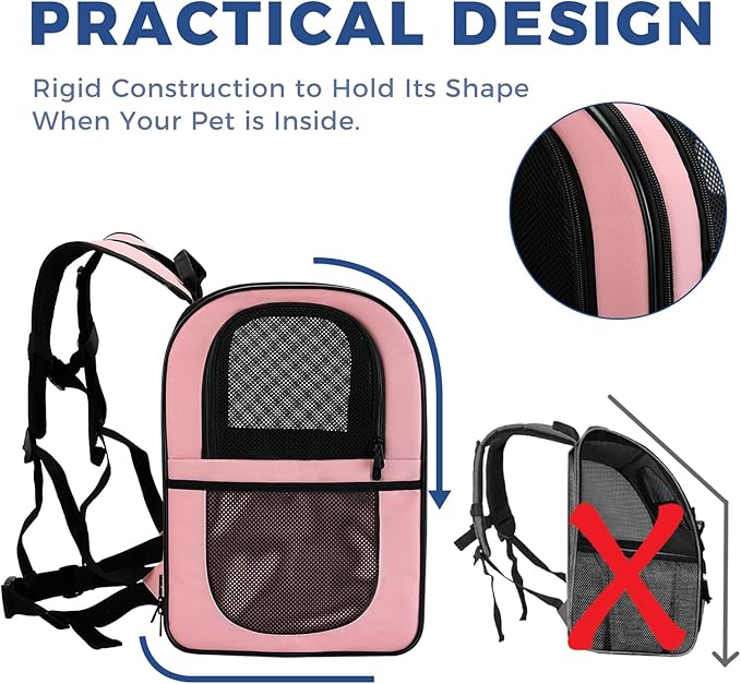 Apollo Walker Dog & Cat Carrier Backpack for 4-18lb Pets - Ventilated Safe Design with Padded Back Support, Breathable Mesh Pet Backpack for Hiking, Travel, Outdoor (Pink)