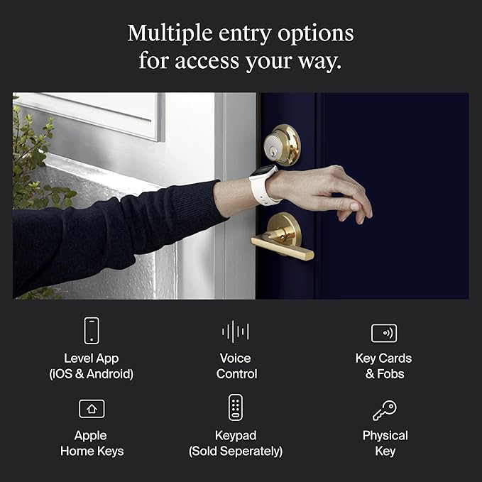 Level Lock+ WiFi Deadbolt Smart Lock - World's Smallest Smart Lock Plus Apple Home Key - Lock/Unlock Anywhere - Level App for iOS & Android - Works with Alexa, Apple & Google Home (Polished Brass)