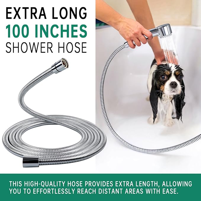 3 Mode Dog Shower Attachment, High Pressure Handheld Sprayer with ON/OFF Switch, 3/4 GHT Female Connector, 100 Inches Stainless Steel Hose, for Outdoor Pet Bathing and Washing