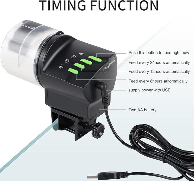 DXOPHIEX Automatic Fish Feeder Food Dispenser Vacation Fish Feeder Powered by Battery and USB for Aquarium and Turtle Tank