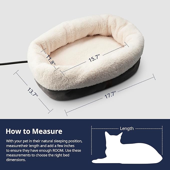 Heated Cat Bed with Auto Shut Off Timer, 17.7" x 13.7" Adjustable Temperature Indoor Pet Heating Cushion Bed for Kittens, Cats, Puppies and Small Dogs, Gray