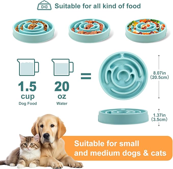 Slow Feeder Dog Bowls Puzzle Dog Bowl with Anti-Slip Slow Feeder & Non-Slip Design, Boredom and Anxiety Reducer Suitable for All Breed Dogs and Cat