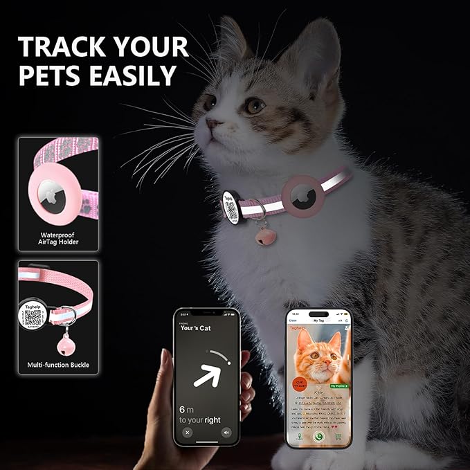 2PCS Breakaway Cat Collars with Bell Cute Star &Moon Safe Kitten Collars with Pendant Glow in The Dark,Airtag Holder Cat Collar with Smart ID tag & QR Code Reflective for GPS Boy Girl Cats (Purple)