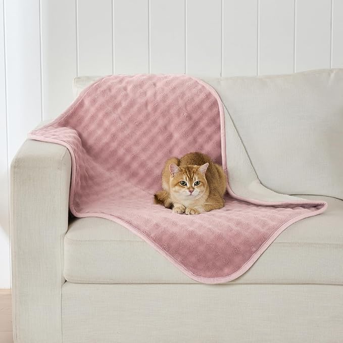 Waterproof Blanket for Bed Couch Sofa Car, Soft Leakproof Dog Blanket with 3D Bubble Pattern, Reversible Water Proof Pet Blankets for Dogs Cats Puppies (30"x40", Dusty Pink)