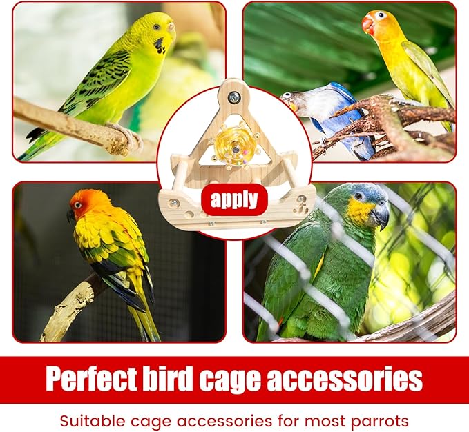 Bird Perch Toy, Interactive Rotating Toy, Wooden Parrot Perches, Bird Cage Accessories, Safe Wooden Construction, for Parakeets, Cockatiels & Small Parrots, PRO