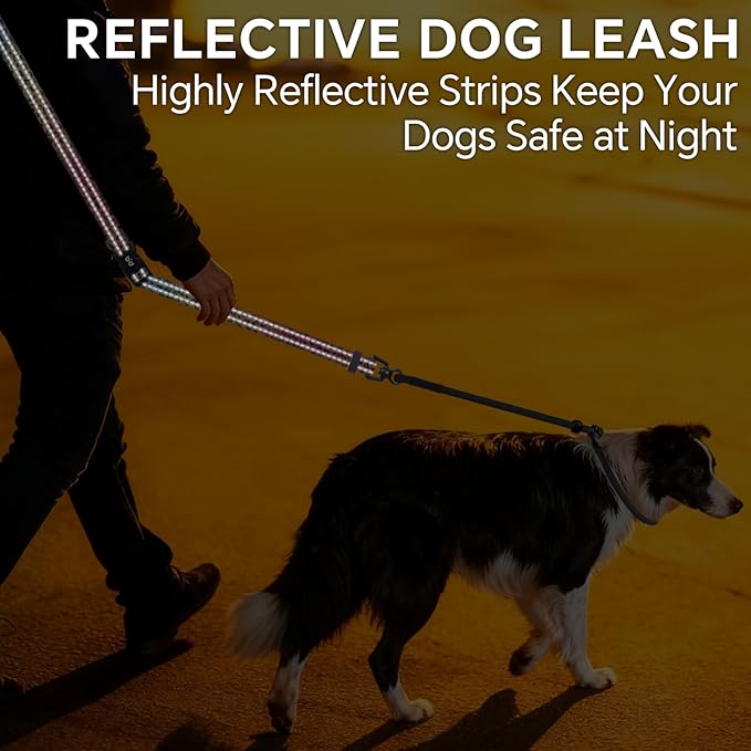 QQPETS Adjustable Slip Lead Dog Leash, Hands Free Waist Leash for Dog Walking, Reflective Training Lead with 360° Swivel Anti-Tangle, 4-7 ft Length for All Breeds