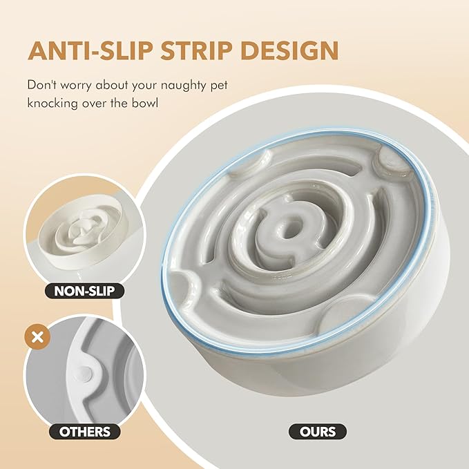 Ceramic 3.2 Cup Dog Bowl Slow Feeder for Large Dog, 9.5inch Pet Slow Dish, Stop Bloat, Preventing Choking(Single Bowl, Vanilla White)