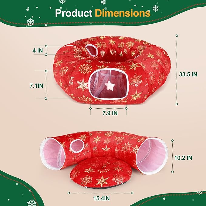 Cat Tunnel Bed for Indoor Cats, L Christmas Tree Skirts Washable Warm Soft Indoor Cat Donut Tunnel, Multifunctional Cat Interactive Playground Toys for Felines Pet Christmas Tree Decoration