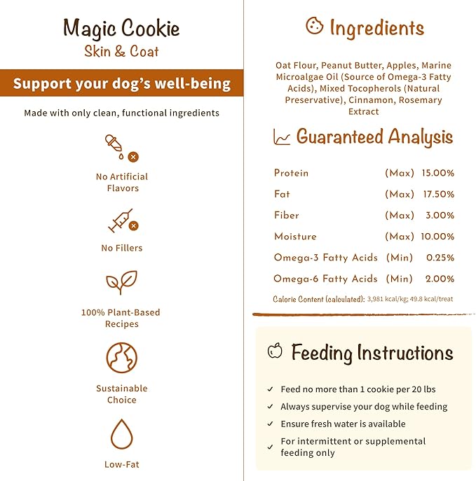 PawCo Dog Treats, Skin & Coat – Supports Skin Barrier & Coat Shine – Crunchy Dog Cookies with Omega-3 & DHA, Peanut Butter & Apple – Functional & Healthy Rewards for Dogs – Magic Cookie – 8.8oz
