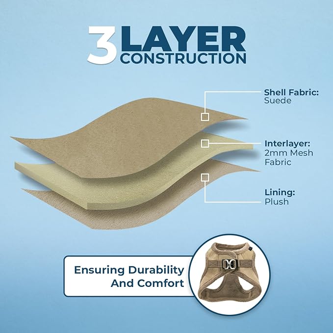 Best Pet Supplies - All Weather Mesh/Plush, Reflective, No Pull Harness for Small, Medium Dogs, Cats - Secure with Hook & Loop Fastener, Buckle, Double D-Rings - Latte Suede, XL